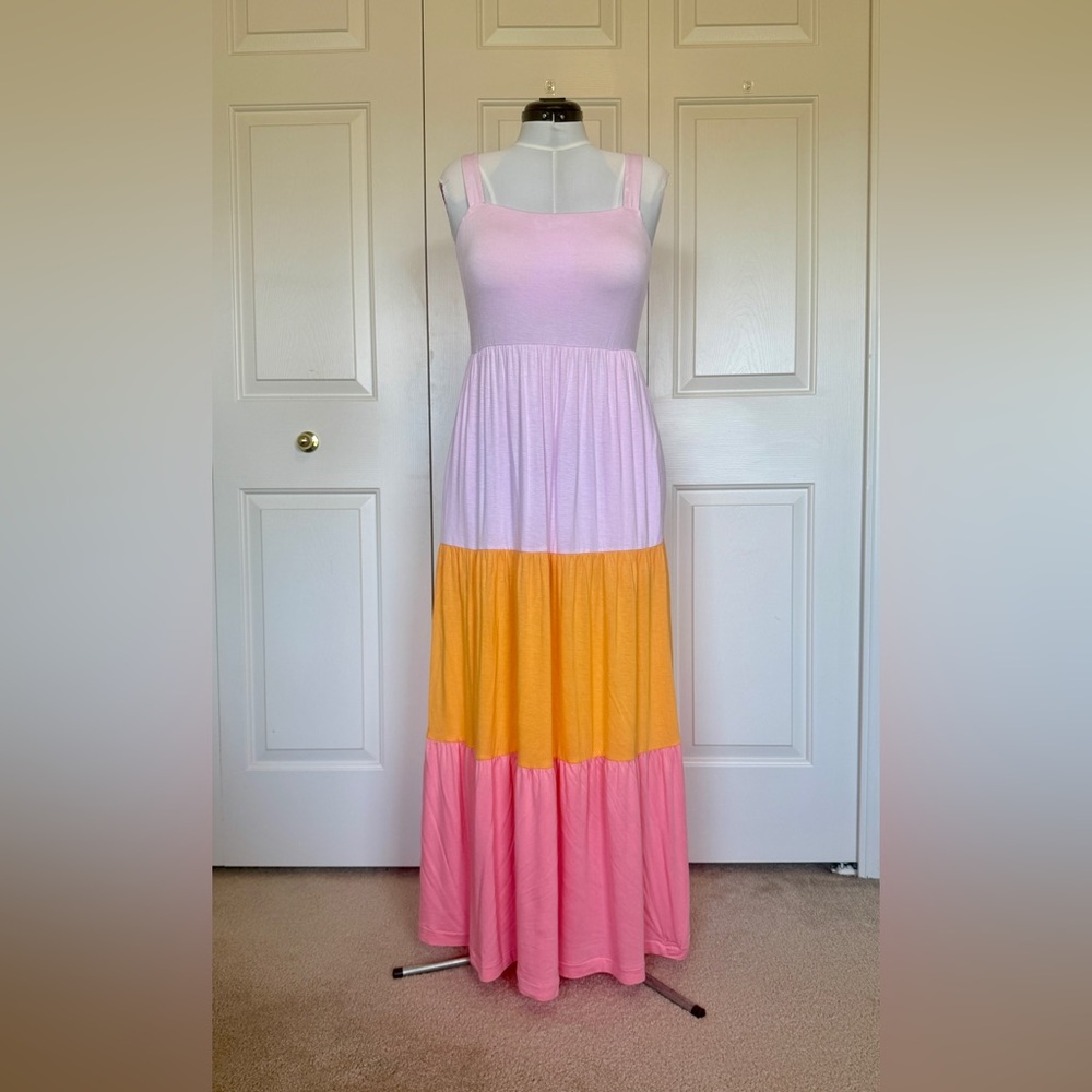 Soma colorblocked Pink and Tangerine Strapped Maxi Sundress